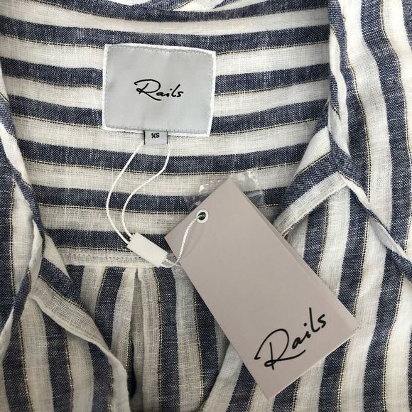 Rails Rio Blue White Stripe Nina Linen Blend Blouse NWT size XS - Picture 10 of 16